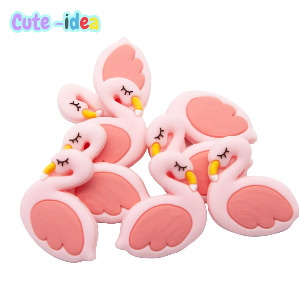 

Cute-Idea 10PCs Flamingo Beads Cartoon Animal Nursing Pacifier Chain Teether Toddle Baby Product Teething Food Grade Handmade