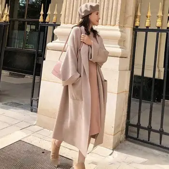 

2019 Winter Women Oversized Loose Knitted Cardigan V-Neck Female Knit Extra Soft Woolen Sweater Pocket Female Long Sweater