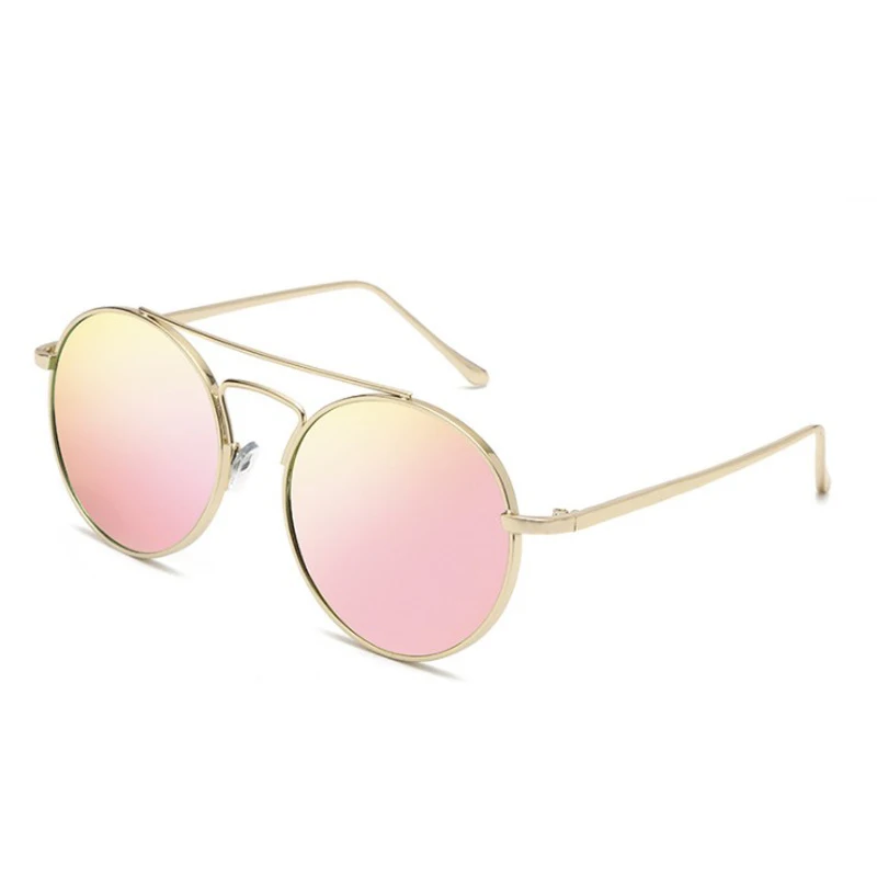 pink silver Круглые мужские солнцезащитные очки UV400 металлические светоотражающие красочные очки женские - Цвет линз: pink silver