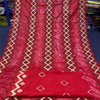 

African bazin riche fabric with beads Latest fashion embroidery bazin lace fabric with net lace 7 yards 4L092304