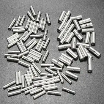 

100PCS 22-10AWG Non-Insulated Butt Splice Connectors Copper Tinned Splice Cord Pin End Uninsulation Crimp Terminal Kit