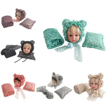 

3 Pcs Set Newborn Photography Props Newborn Bow Wraps Blanket Posing Pillow Hat 23GD
