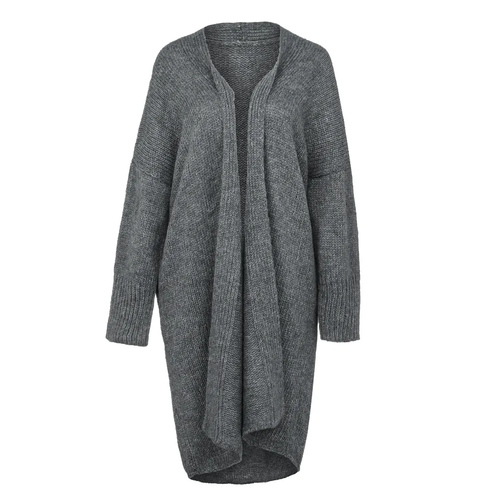 Женские зимние пальто кардиган сплошной летучая мышь вязаный свитер пальто длинные свободные элегантные толстые пальто плюс женские куртки верхняя одежда - Цвет: Gray