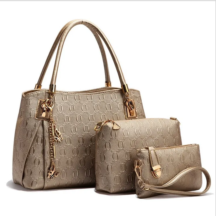 

2019 New Style WOMEN'S Bag Large Bag Ol Commuting Motorcycle Bag Three-piece Set Embossed Handbag Wholesale Manufacturers Agent