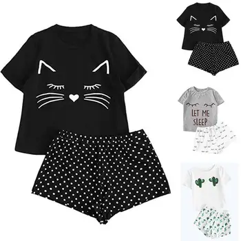 

Women's Sleepwear Cute Cartoon Print Short Set Pajamas for Women Pajama Set Sweet Short Sleeve T Shirts & Shorts Summer Pijama