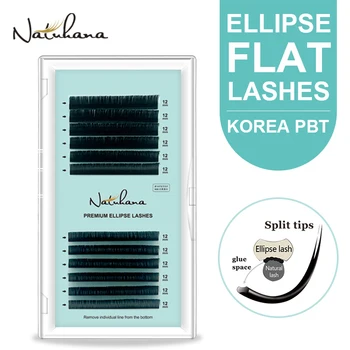 NATUHANA Korea PBT 타원형 플랫 속눈썹 연장 팁 Cilio 훨씬 부드럽고 거짓 속눈썹 매트 더블 팁 밍크 속눈썹