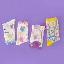 С изображениями мультяшных героев Русалочки, медведя, носки с изображением Луны Для женщин выполнены из дышащего хлопка с сетчатым материалом короткие носки для защиты от солнца, забавные носки до лодыжки, платье Calcetines в уличном стиле