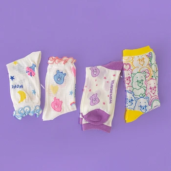 

Cute Painting Bear Moon Socks Women Mesh Breathable Cotton Short Socks Girls Thin Funny Socks Ankle Dress Calcetines Streetwear