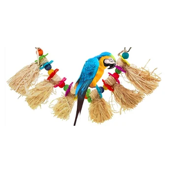

1pc Bird Chewing Toy Yellow Parrot Grass Wire Pulling Chew Toy Natural Wooden Chewing Toy