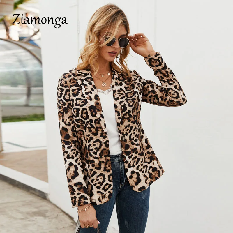 Ziamonga Plus Size XL Women Leopard Print Blazer Womens Jacket Coat Fashion Vintage Autumn Long Sleeve Coat Vogue Blazers Jacket