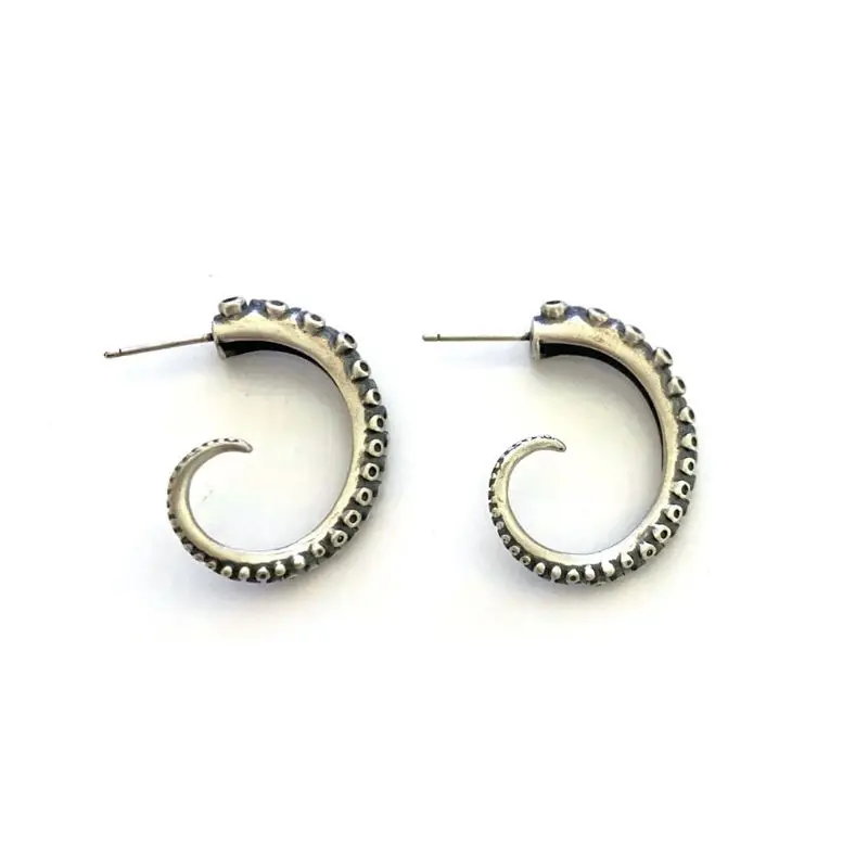 

Vintage Silver Gothic Squid Tail Octopus Tentacles Stud Earrings Fashion Jewerly