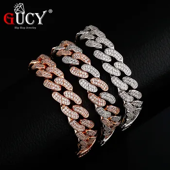 

GUCY 14MM High Quality Cuban Chain Bracelet Men's Hip Hop Jewelry Iced Out AAA Cubic Zirconia Bracelet 7" 8"