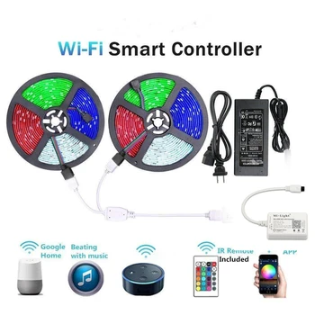

5m 10m WiFi LED Strip Light RGB Waterproof SMD 5050 12V rgb String Diode Flexible Ribbon Alexa WiFi remote Adapter stripe set