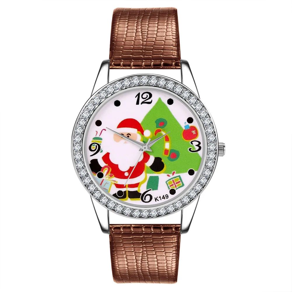 

Men Teenagers Quartz Watch Leather Strap Christmas Santa Claus Dial Watch Gifts LL@17