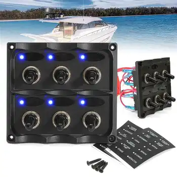 

Waterproof LED Light 12V-24V Car Boat Marine 6 Gang Toggle Switch Panel Fuse Kit Blue