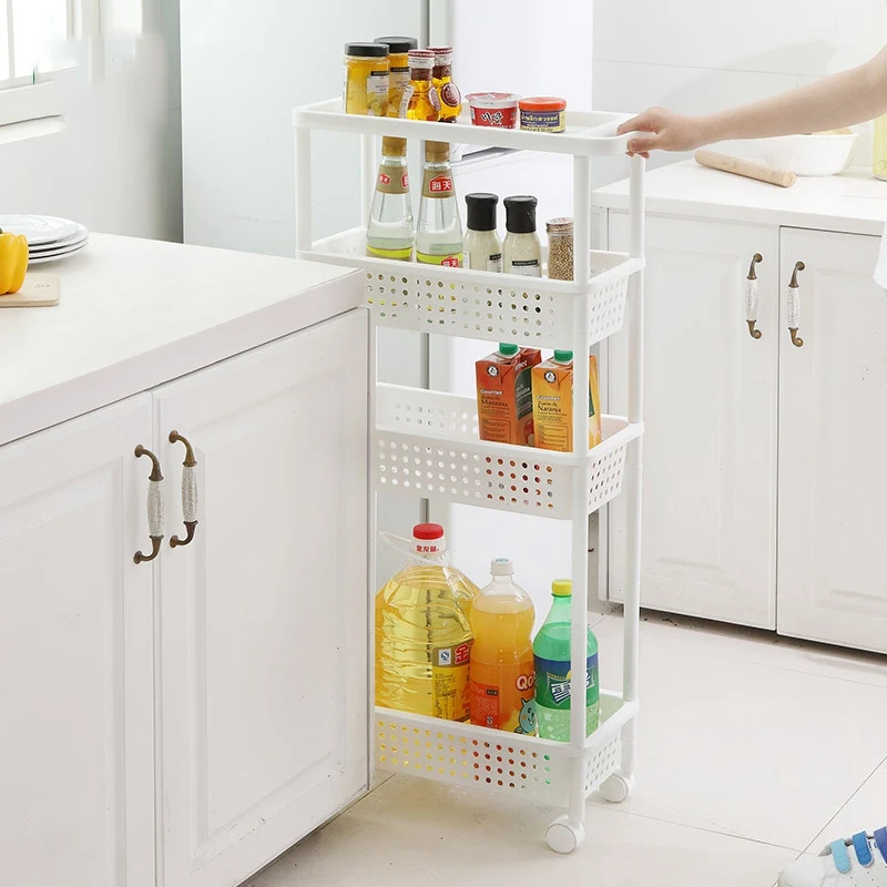 

4 Layers Kitchen Storage Rack Removable Bathroom Shelf Organizer Kitchen Gap Holder Portable Fridge Side Shelf with Wheels
