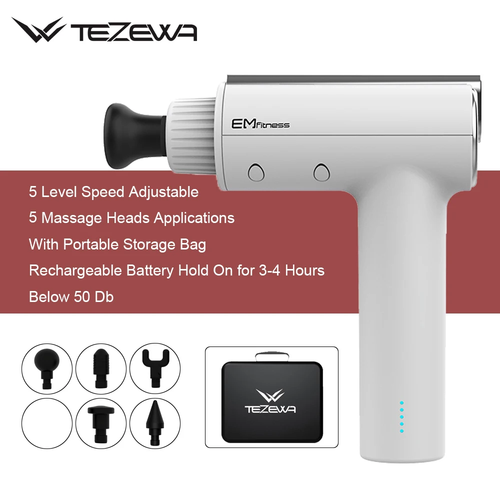 

TEZEWA Massage Gun 6-Tips Vibrating Deep Muscle Relaxation Fitness Exercise Pain Relief Electric Theragun for Body