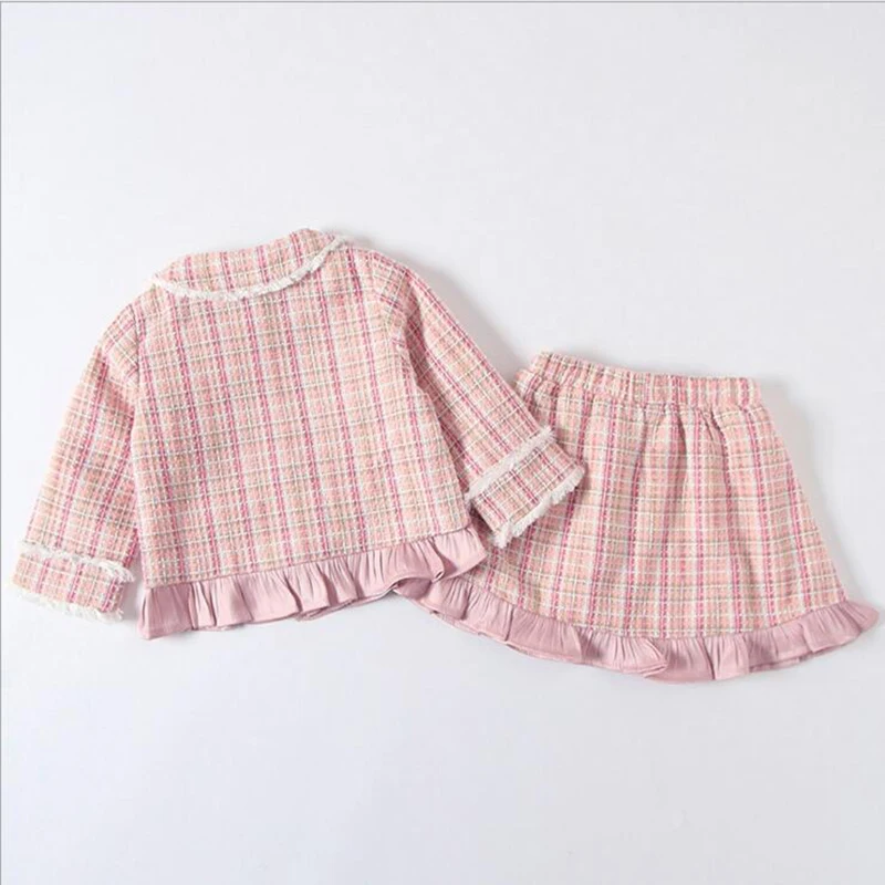 2 Pcs Elegant Girls Plaid Clothing Sets Princess Long Sleeve Kids Clothes Fashion Clasic Autum Children Casual Party Suits
