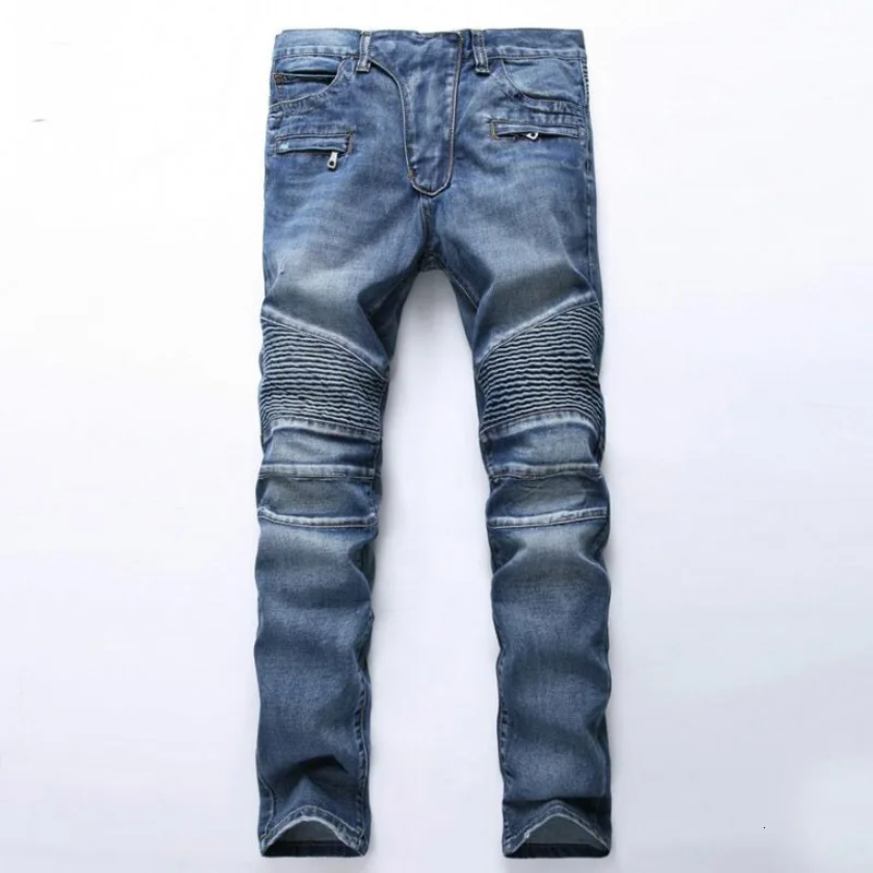 Топ бренд мода мужские Slim Fit мальчики джинсы джинсовая тонкая Байкерская брюки Узкие прямые Подиумные эластичные джинсы Брюки Синий Размер 28-42