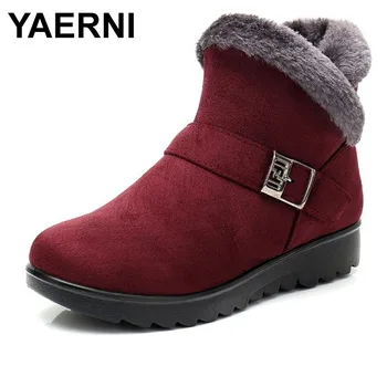 YAERNI-플러시 모피 짧은 따뜻한 스노우 부츠 여성용 플러스 사이즈 플랫폼 발목 부츠, 지퍼 스웨이드 신발, free1242, 겨울