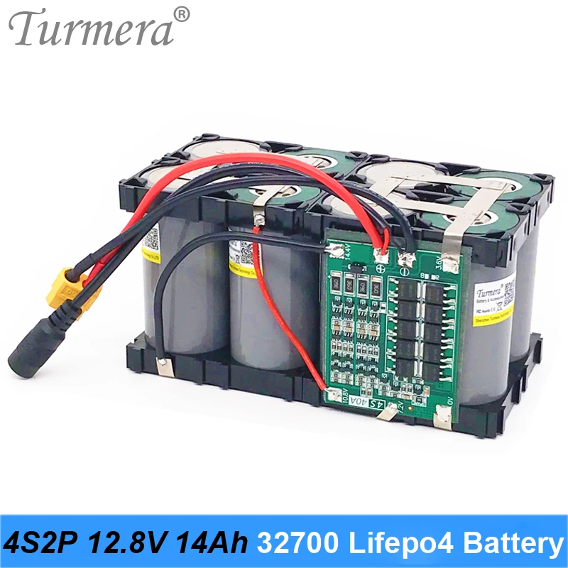 Turmera 32700 Lifepo4 Battery Pack 4S2P 12.8V 14Ah with 4S 40A Balanced BMS for Electric Boat and Uninterrupted Power Supply 12V 02