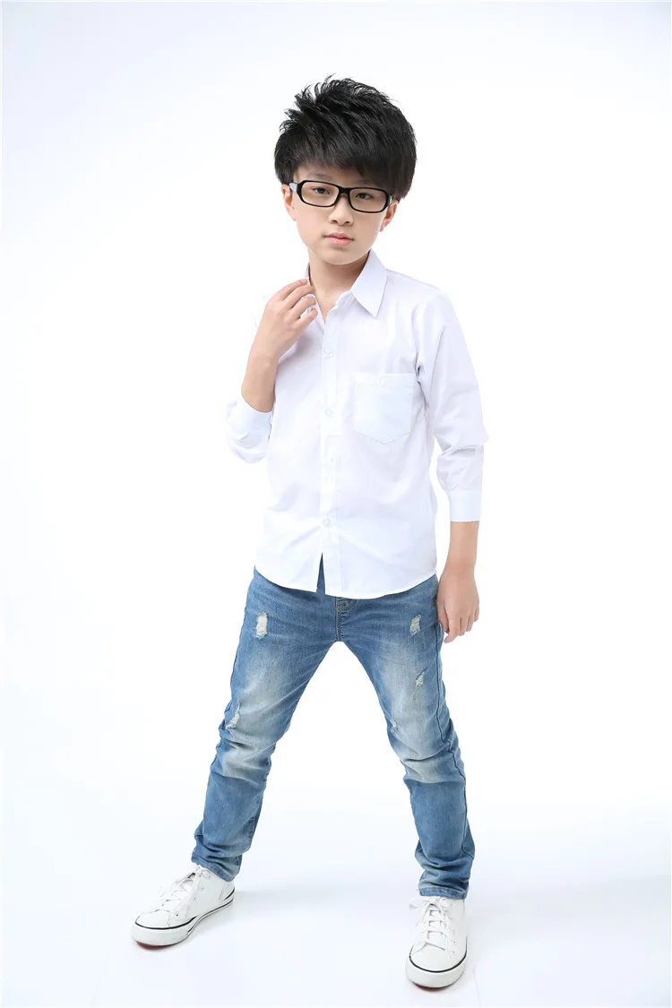 Детские рубашки г. Весенне-летняя новая стильная белая рубашка для мальчиков и девочек детская белая рубашка с длинными рукавами из чистого хлопка