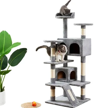 

51 inches Multi-Level Cat Tree Cat Condo Plush Double Room with Scratching Posts Kittens Activity Tower Pet Play House Furniture