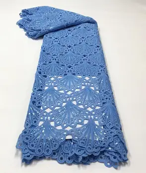 

Latest guipure lace 2020 sky blue Design African Lace Fabrics sequins High Quliaty Nigerian Wedding Lace For Dress Sewing