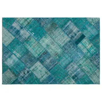 

Handmade Turquoise Vintage Overdyed Patchwork Area Rug 160x234 Cm-5'3''X7'8''