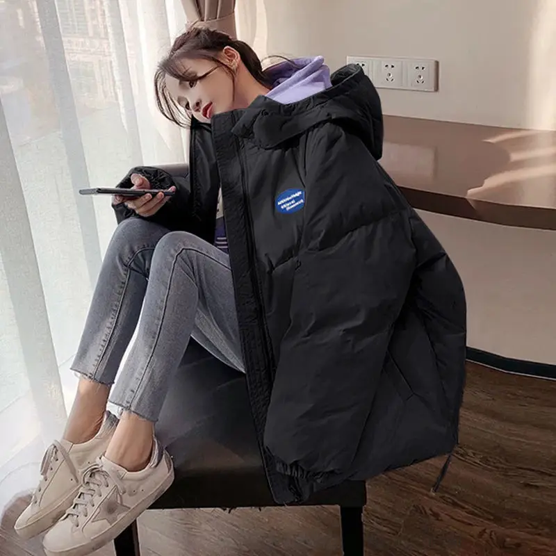 Winter down cotton padded jacket female 2021 new student cotton padded jacket Korean version loose and versatile thickened hoode