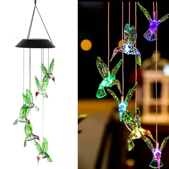 

Color Changing LED Solar Power Lamp Hummingbird Wind Chimes Garden Decoration Yard Waterproof LED Light Lighting Hanging Decor