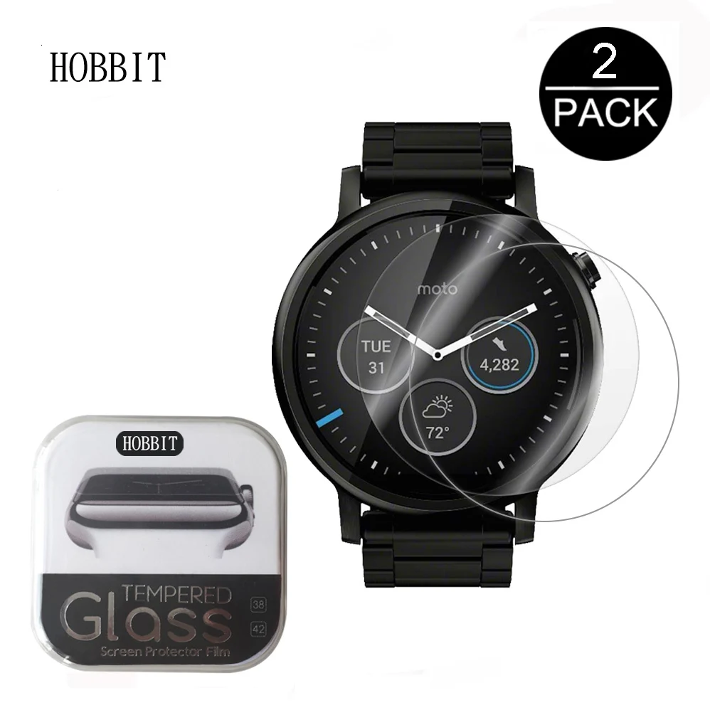 2 упаковки для Moto 360, 46 мм, 2nd Gen, 0,3 мм, 2.5D, 9 H, защита экрана из закаленного стекла, Ультрапрозрачная, устойчивая к царапинам, Смарт-часы, пленка