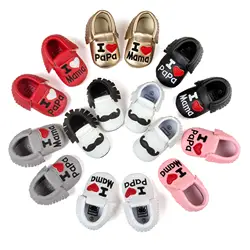 2019 Мода Усы Мокасины с бахромой для малышей I Love Papa Mama» детские первые ходоки Bebe обувь для младенцев из кожи пу