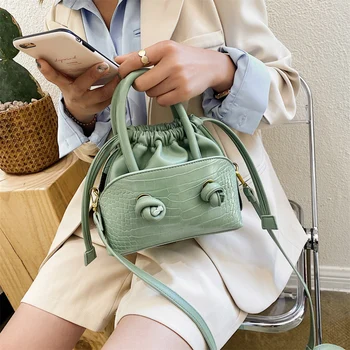

Candy Color Alligator Shell Bags Drawstring shoulder bag Pu Leather Luxury Handbag sac femme Crossbody Bags Ladies Messenger Bag