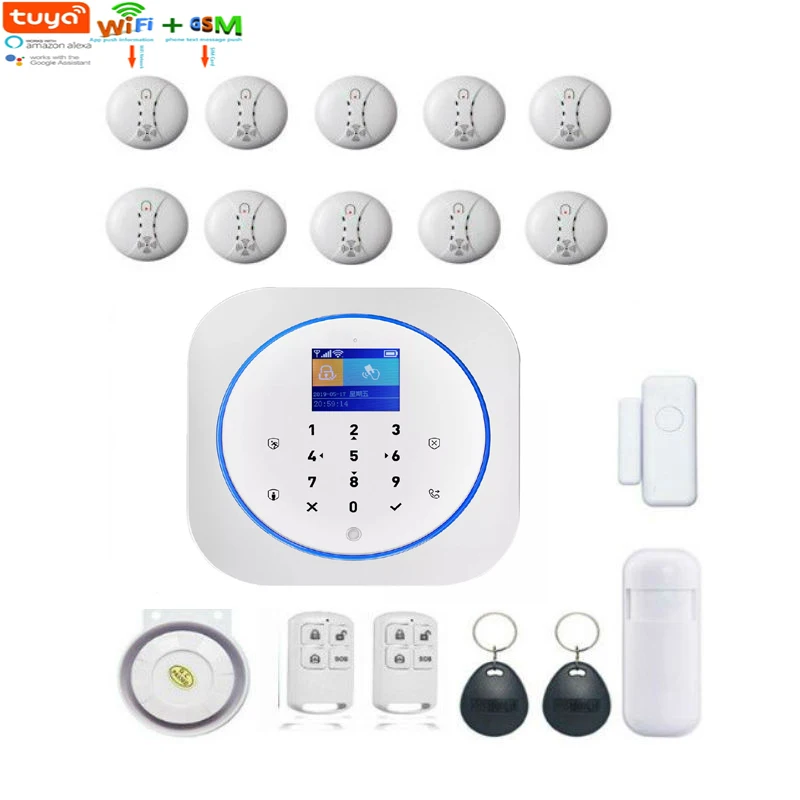 

Yobang Security Tuya WIFI GSM Alarm Alexa Google Home Burglar Security System Kit Android IOS APP Control With Smoke Detector