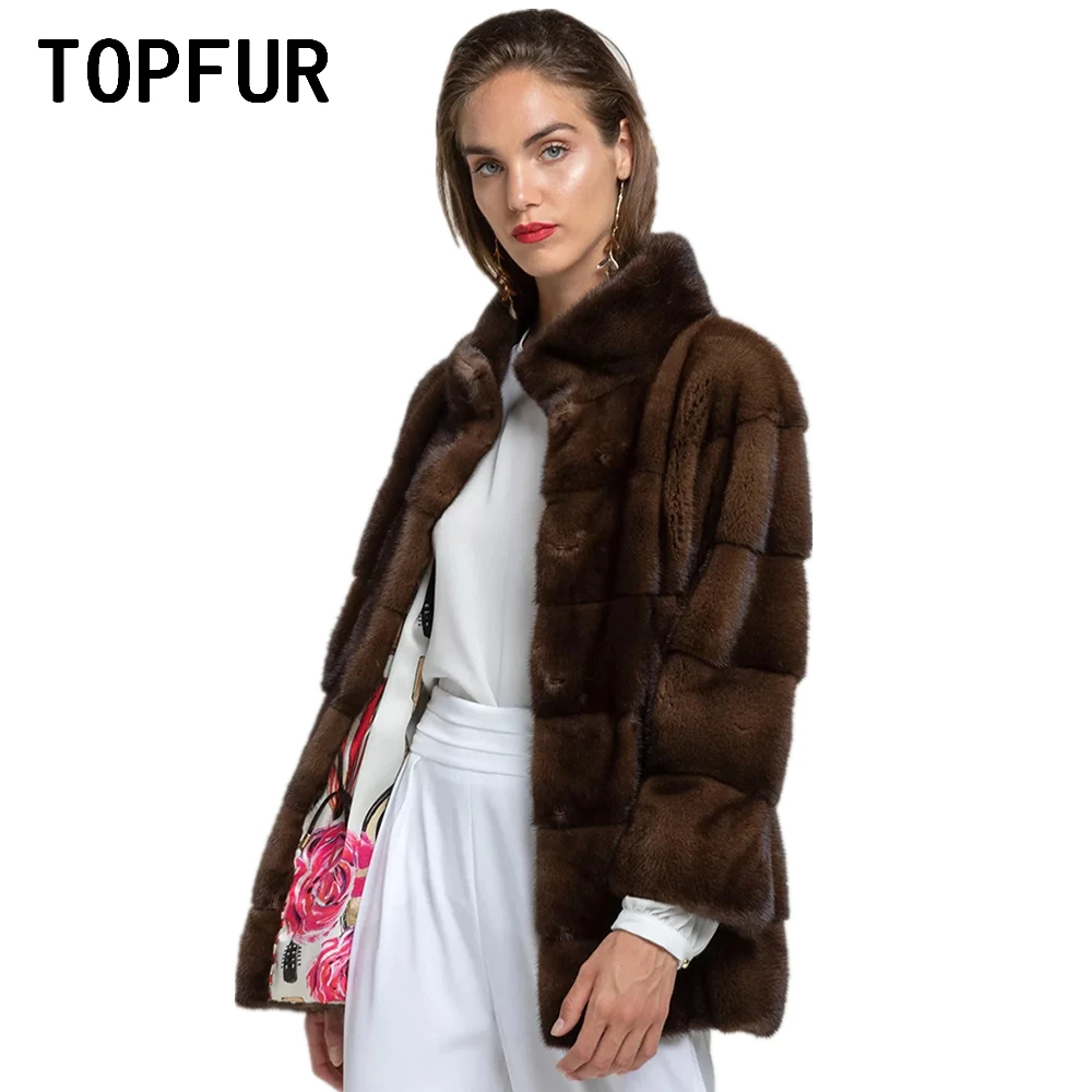 TOPFUR Winter Coat Women Spring Jackets Outwear Natural Mink Fur Plus Size Genuine Leather Jacket Dark Coffee Real | Женская одежда