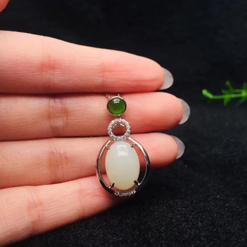KJJEAXCMY Natural 925 Sterling Silver Hetian White Jade Women Pendant Necklace Jewelry Charm Gift