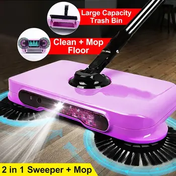 

2 In 1 Household Cleaning Hand Push Automatic Sweeper Broom 360° Rotary Stainless Steel Push Type Hand Sweeping Machine