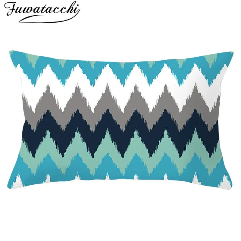 

Fuwatacchi Rectangle Polyester Cushion Cover Geometric Throw Pillowcase for Sofa Decorative Blue Throw Pillows Covers 30*50cm