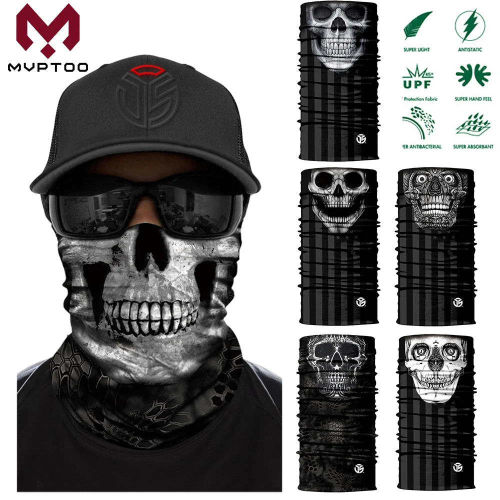 3D Skull Ghost Balaclava Neck Gaiter Motorcycle Bandana Head Shield Skeleton Moto Biker Tube Scarf Headband Half Face Mask Men