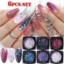 6 шт./компл. разноцветные блестками в виде сердечек, УФ-гель для ногтей сверкающий порошка пыли для УФ гель лак для ногтей искусство 3D блестящие хлопья украшения ваших ноготков