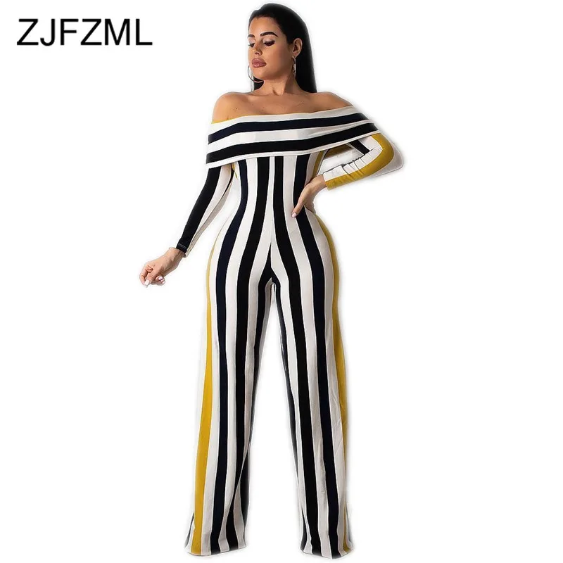 

Stripes Off Shoulder Sexy Jumpsuits for Women Summer Backless High Waist Plus Size Bodysuit Party Club One Piece Long Playsuits