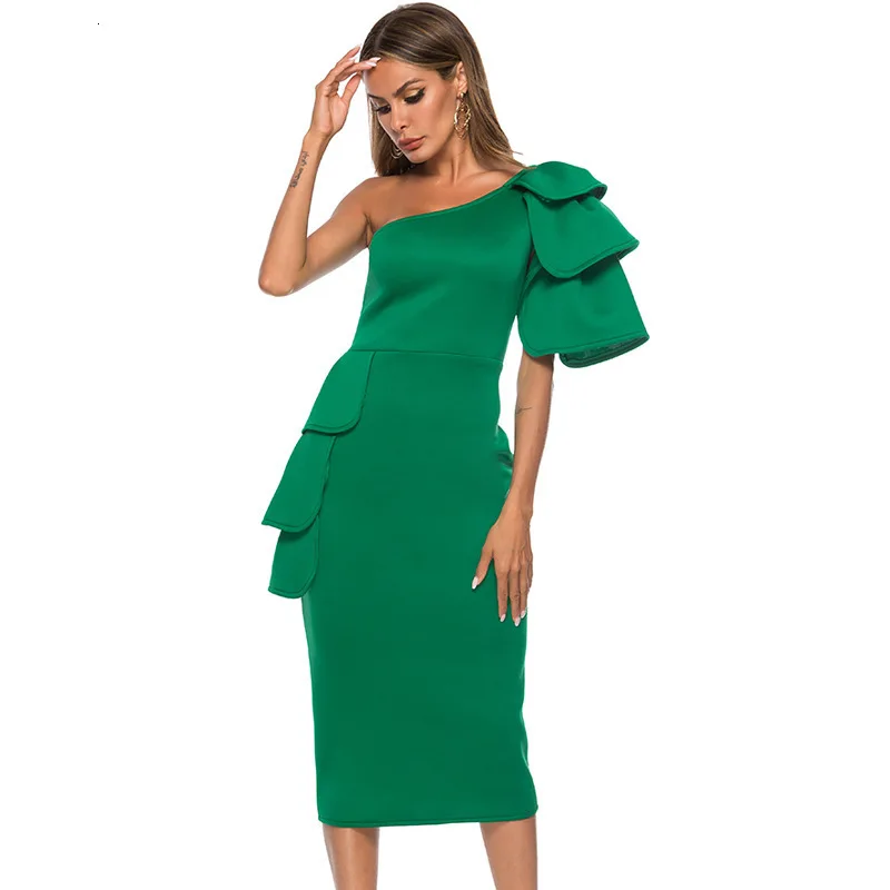 

green women midi dress elegant sexy vestidos bodycon patchwork ruffle fashion dresses party night sukienki sukienka ukraine jurk