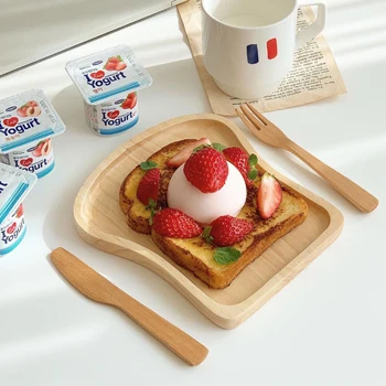 

Toast Shape Food Tray Dessert Serving Plate Japan Korean Style Breakfast Wood Plates Support Organizer Platter Home Table Decor