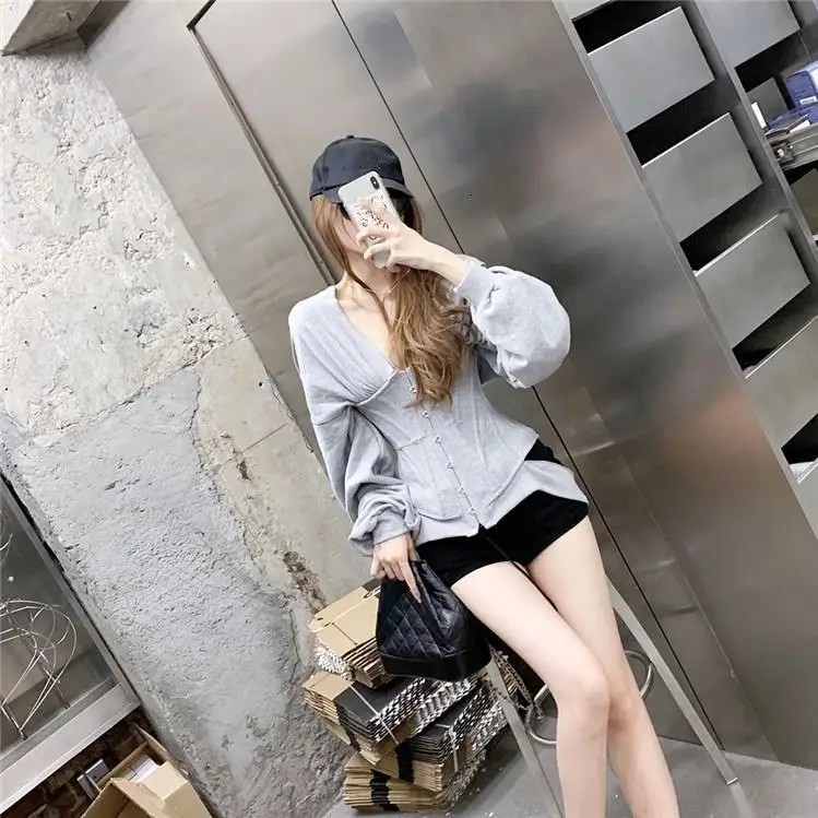 Autumn Zip Hoodie Women Sweatshirt Slim Grey Corset Fashion Workout Gym Sport Jacket Buckle Blouse