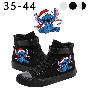

Merry Christmas Anime Stitch Printed Canvas Shoes Casual Flat Shoes High-Top Boots Sneakers for Women Men