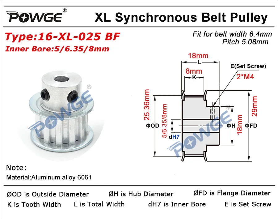 2pcs XL XL16T Timing Pulley 16 Teeth 8mm Bore for Stepper Motor & 2m XL037 Belt 