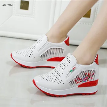 

2020 New Platform Wedges Women's Sneakers Spring High Quality White Mesh Breathable Increased womens shoes Casual Shoes h91