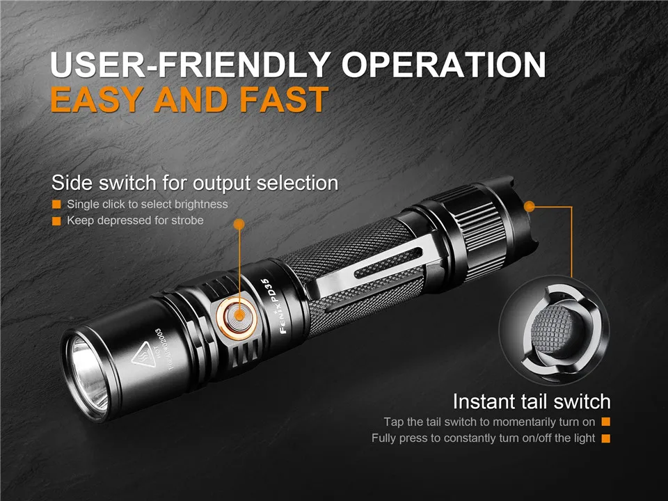 Fenix PD35 V2.0 PD35 TAC Cree XPL светодиодный тактический фонарь с яркостью на дальние расстояния, уличный фонарь с питанием от 18650 летучей мыши