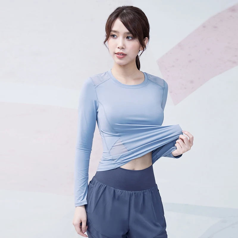 Vansydical Sports Tops Long Sleeve Women Reflective Yoga Shirts Mesh Spliced Fitness Workout Tees Slim Outdoors Excise Crop Top